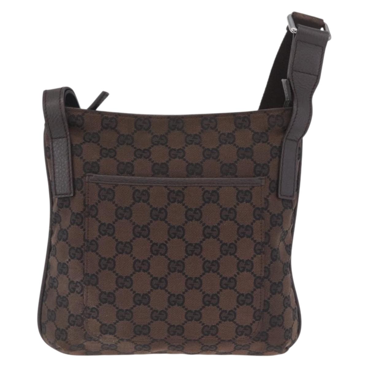 GUCCI GG Canvas Shoulder Bag Outlet Brown Silver Auth 214238V