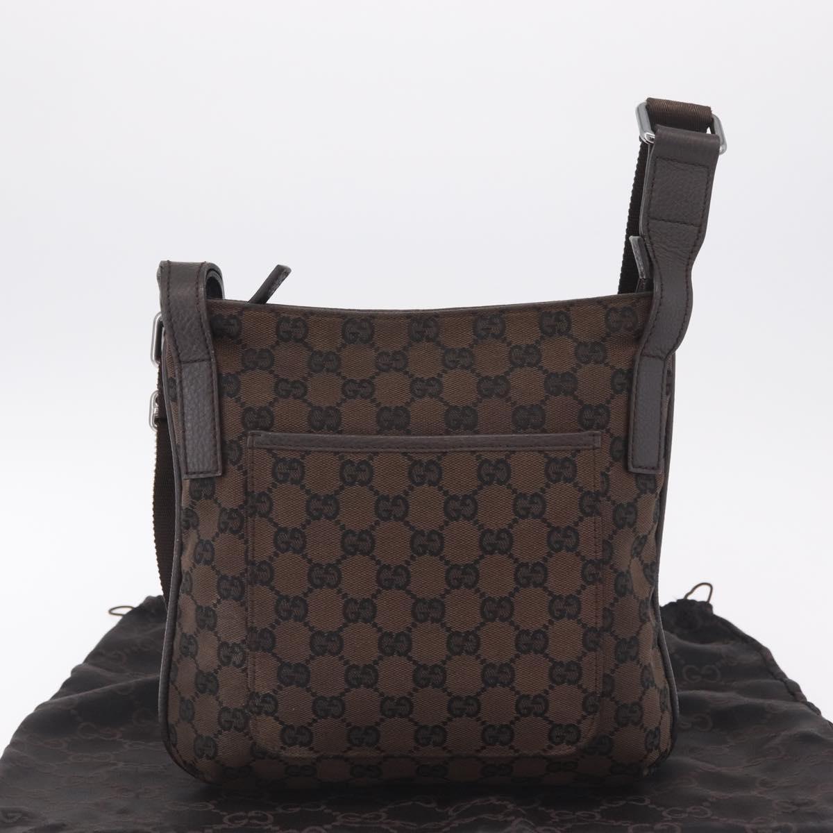 GUCCI GG Canvas Shoulder Bag Outlet Brown Silver Auth 214238V