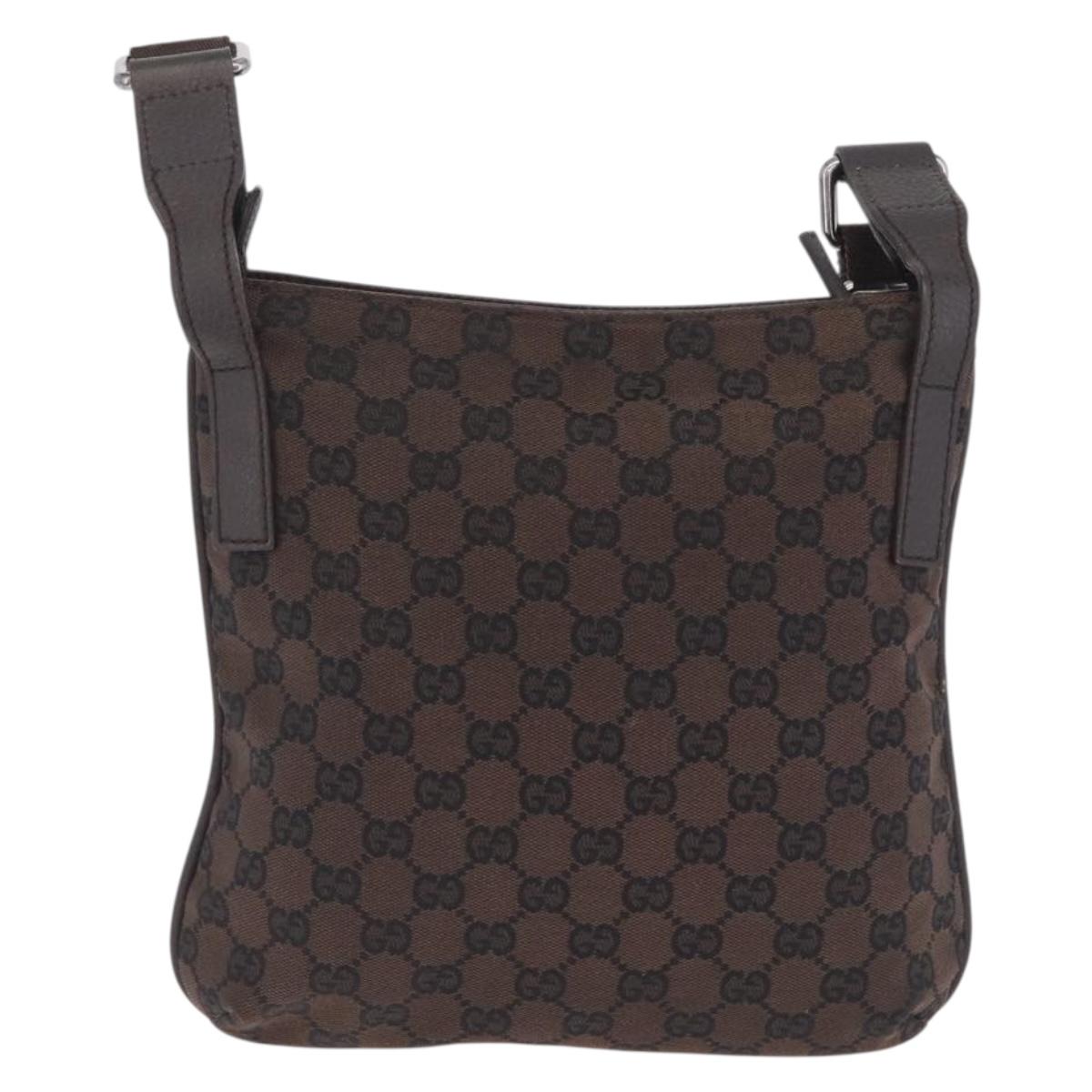 GUCCI GG Canvas Shoulder Bag Outlet Brown Silver Auth 214238V