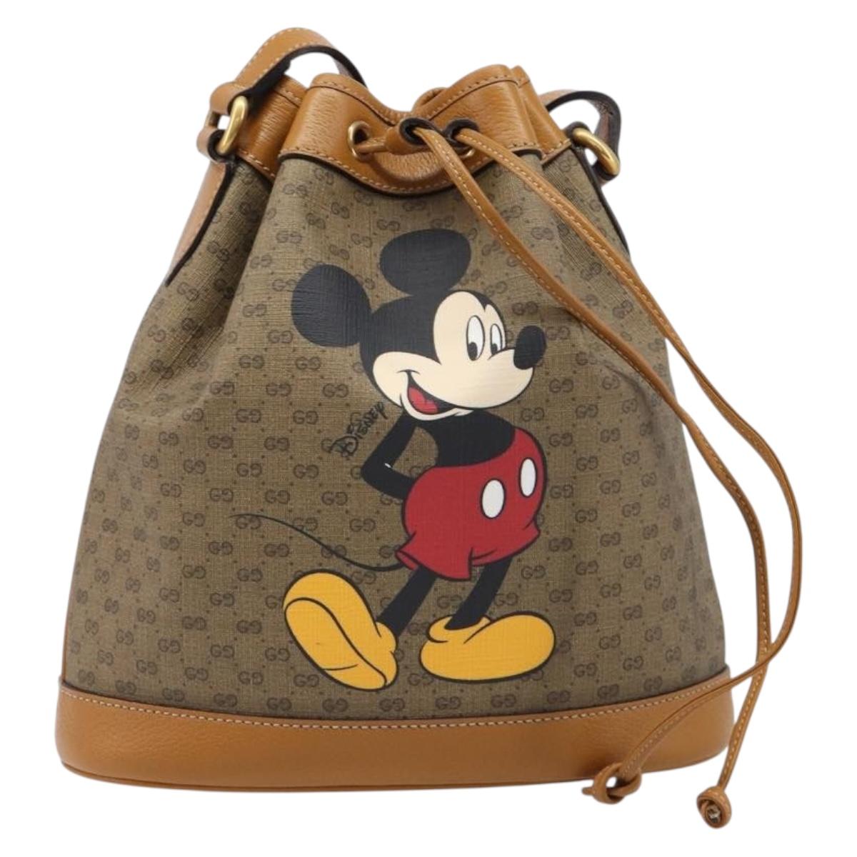 GUCCI Micro GG Canvas Disney Mickey Mouse Bag PVC Beige Gold 602691 Auth 214243M