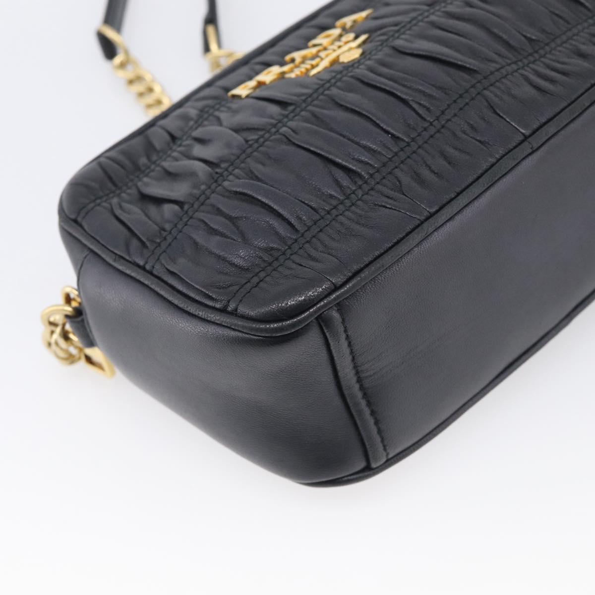 PRADA Gathered Chain Shoulder Bag Leather Black Gold Auth 214245V