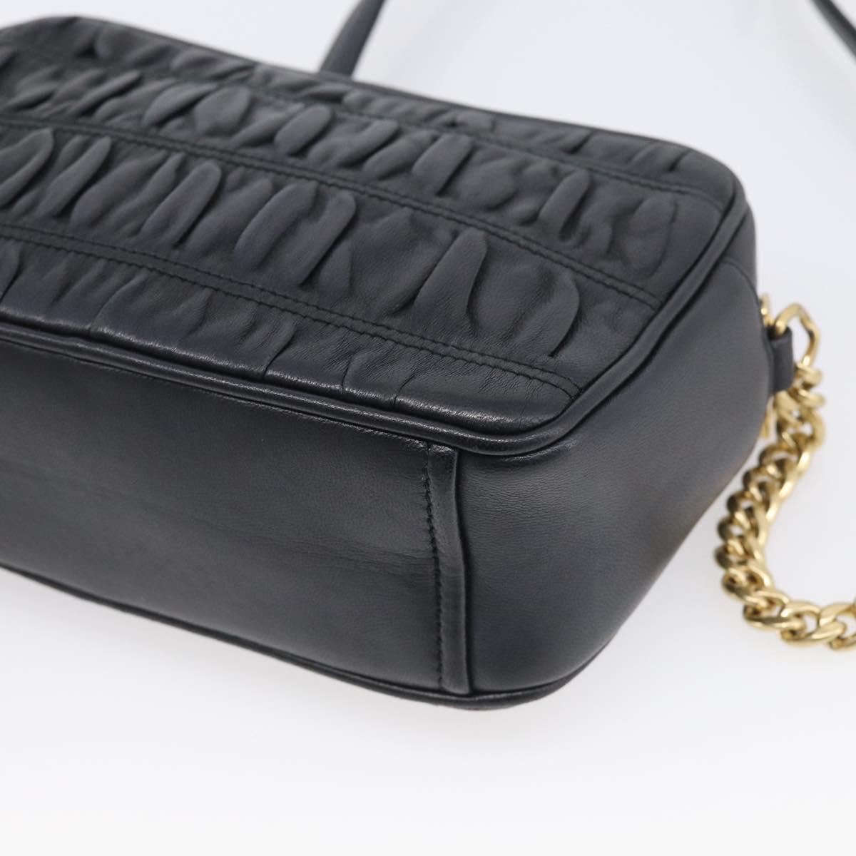 PRADA Gathered Chain Shoulder Bag Leather Black Gold Auth 214245V