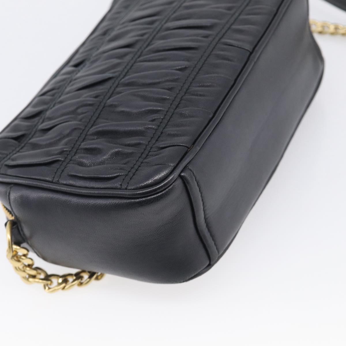 PRADA Gathered Chain Shoulder Bag Leather Black Gold Auth 214245V