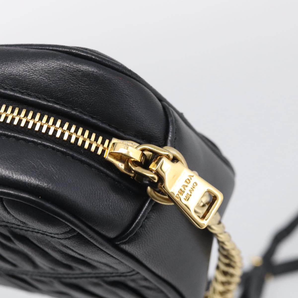 PRADA Gathered Chain Shoulder Bag Leather Black Gold Auth 214245V