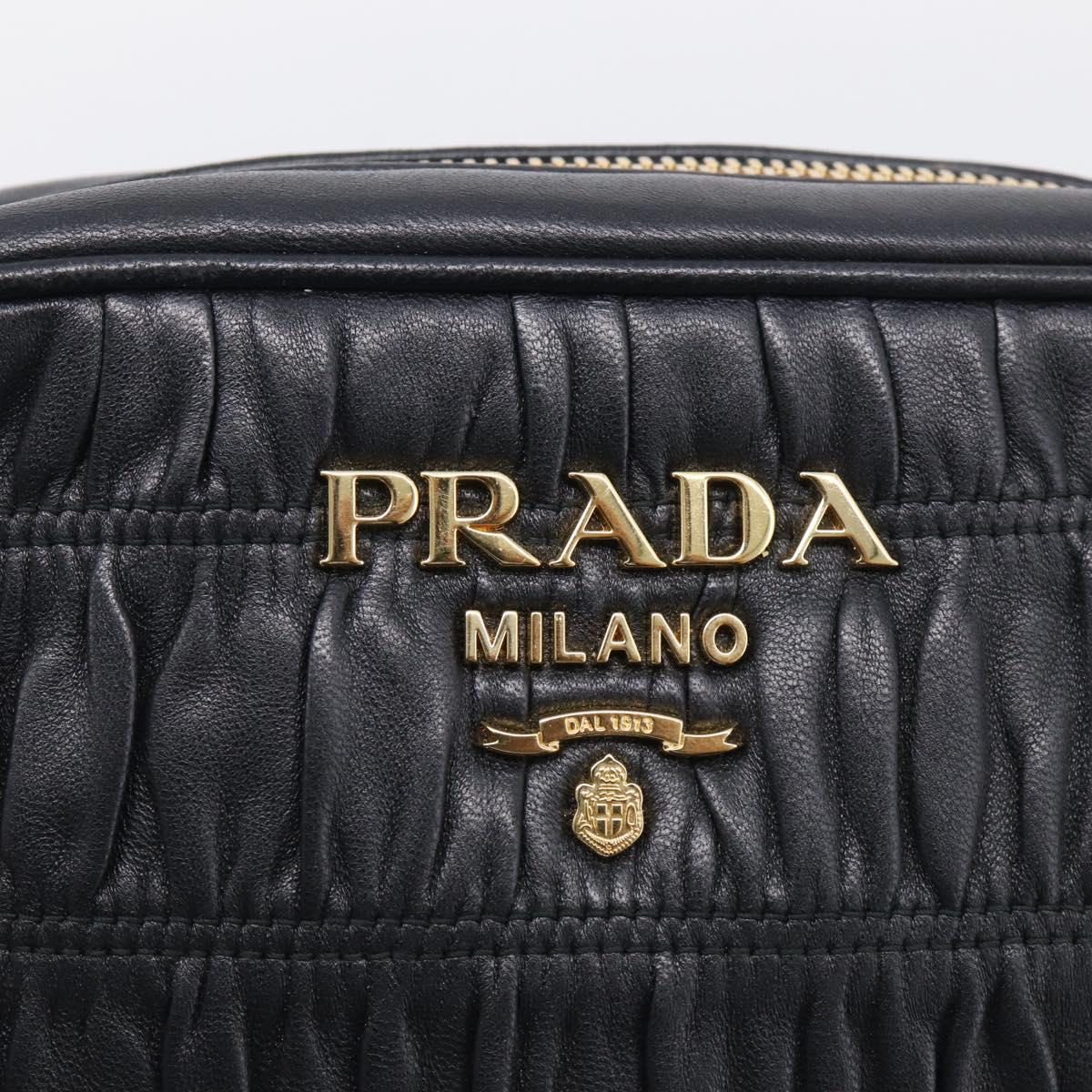 PRADA Gathered Chain Shoulder Bag Leather Black Gold Auth 214245V