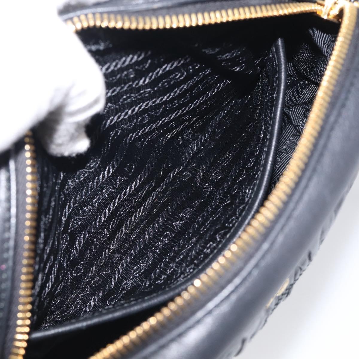 PRADA Gathered Chain Shoulder Bag Leather Black Gold Auth 214245V