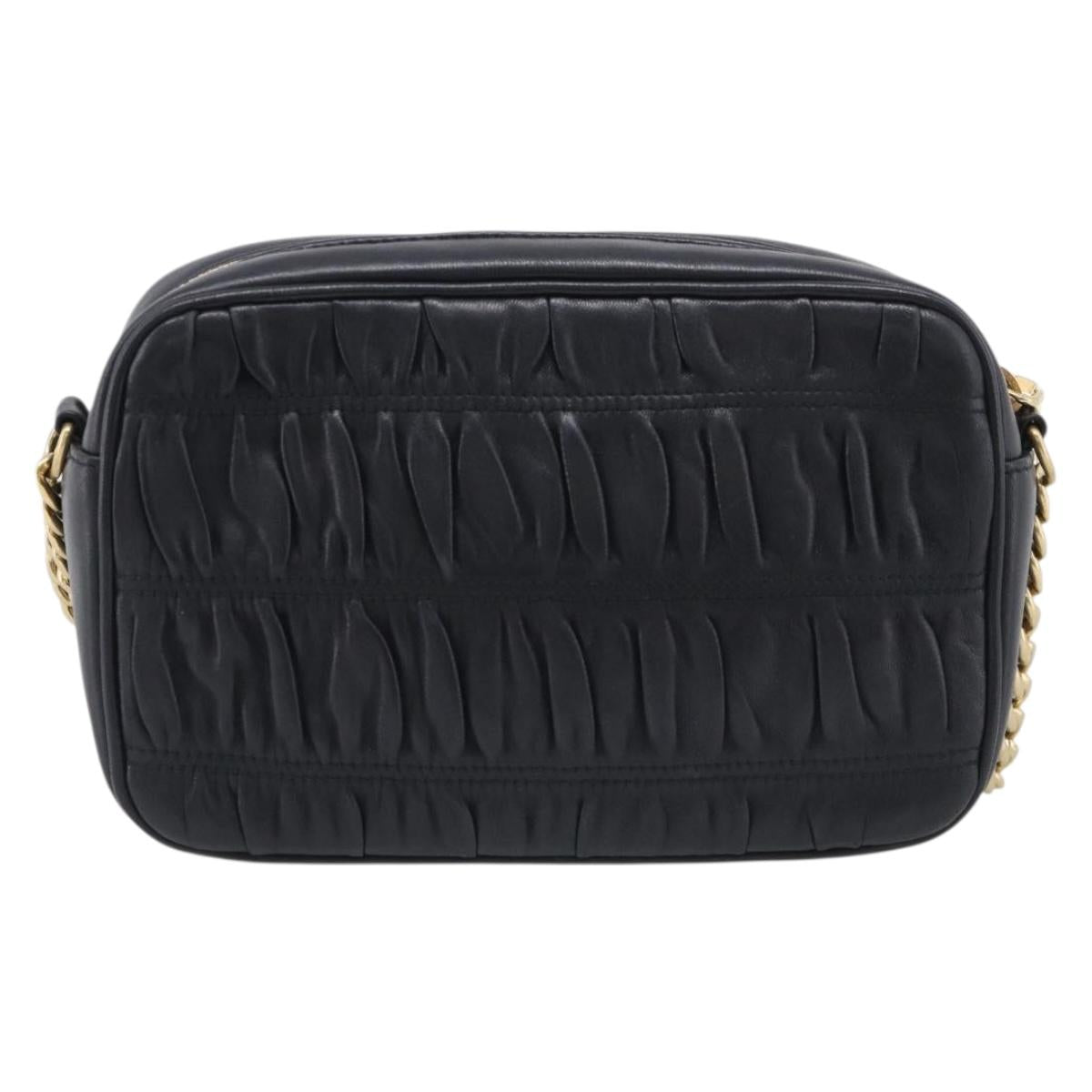 PRADA Gathered Chain Shoulder Bag Leather Black Gold Auth 214245V