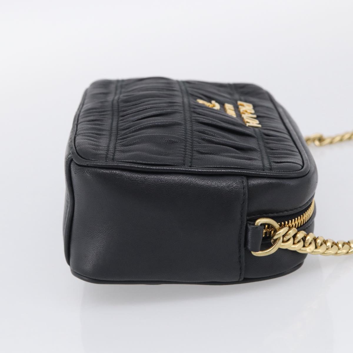 PRADA Gathered Chain Shoulder Bag Leather Black Gold Auth 214245V