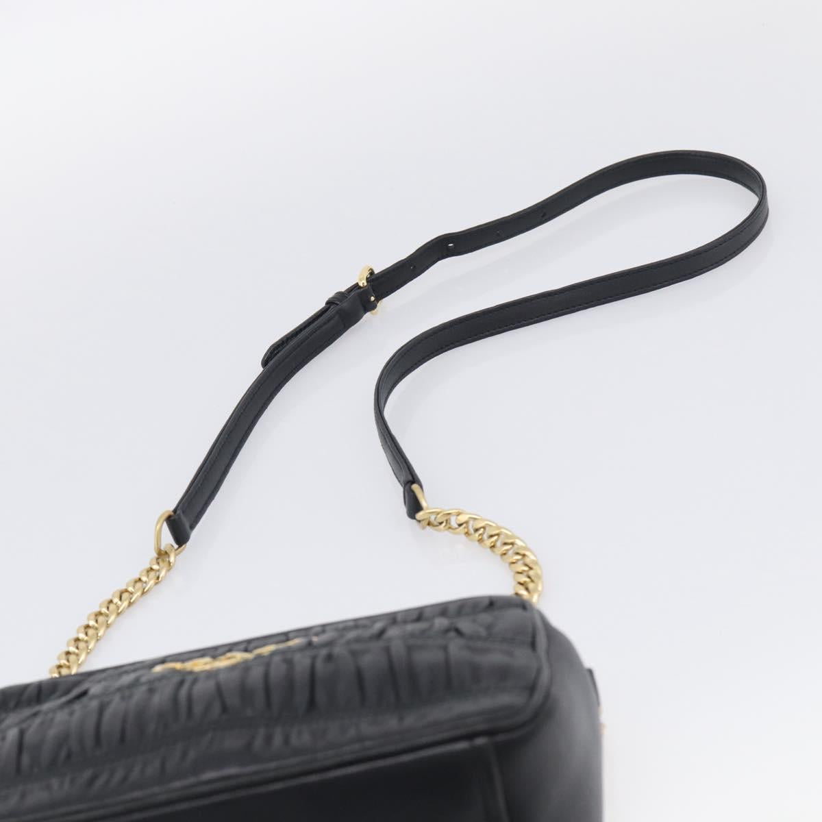 PRADA Gathered Chain Shoulder Bag Leather Black Gold Auth 214245V