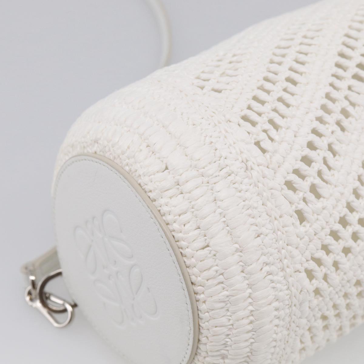 LOEWE Bracelet Pouch Shoulder Bag Raffia White Silver Auth 214285M