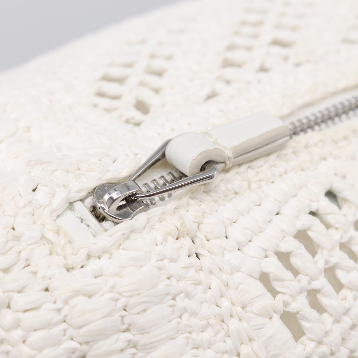 LOEWE Bracelet Pouch Shoulder Bag Raffia White Silver Auth 214285M