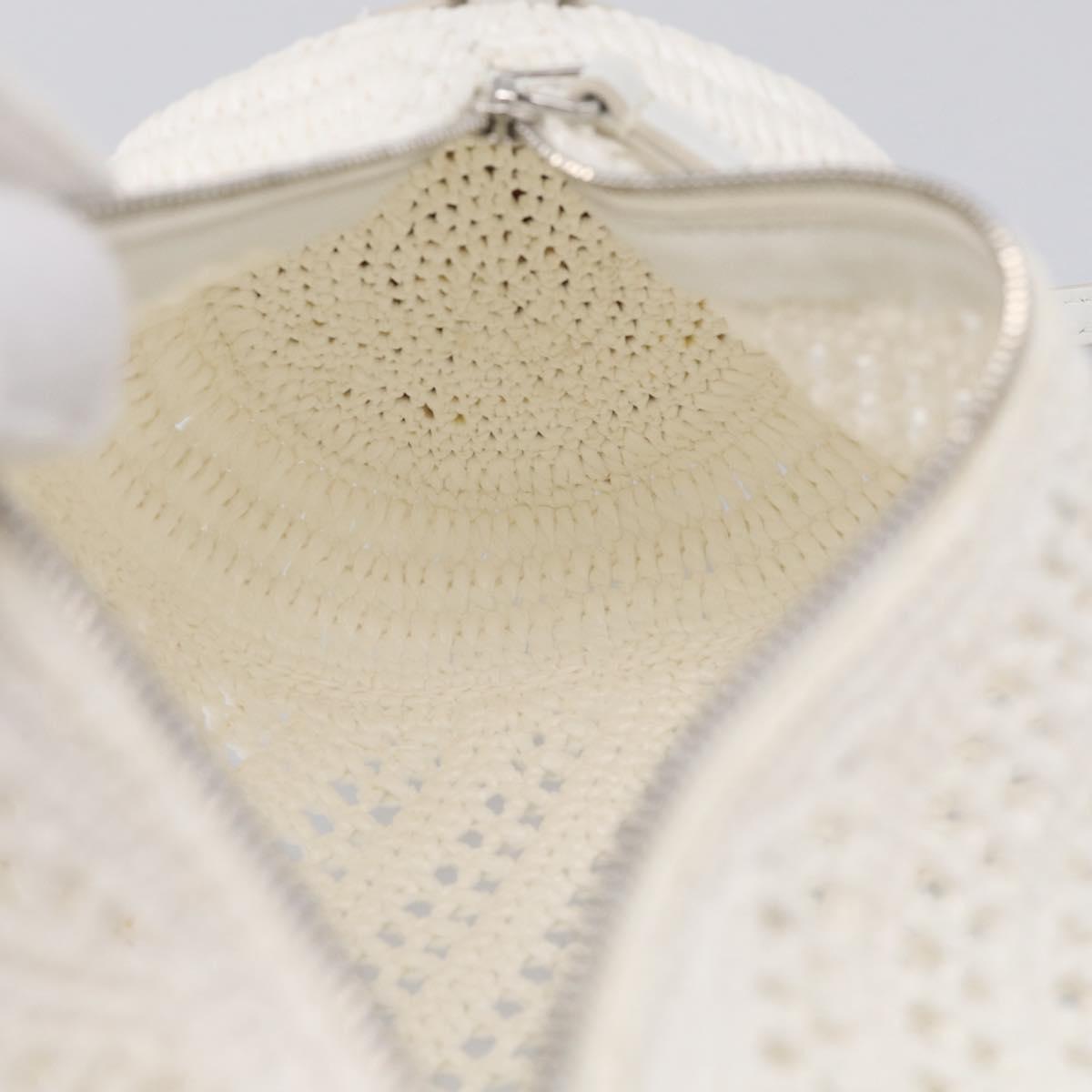 LOEWE Bracelet Pouch Shoulder Bag Raffia White Silver Auth 214285M