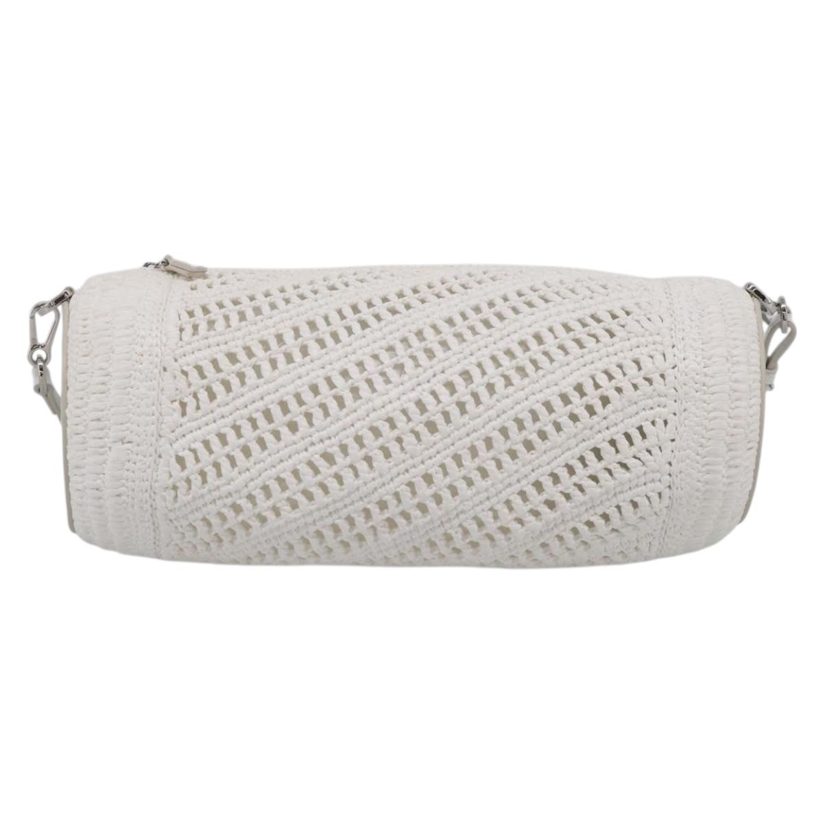 LOEWE Bracelet Pouch Shoulder Bag Raffia White Silver Auth 214285M