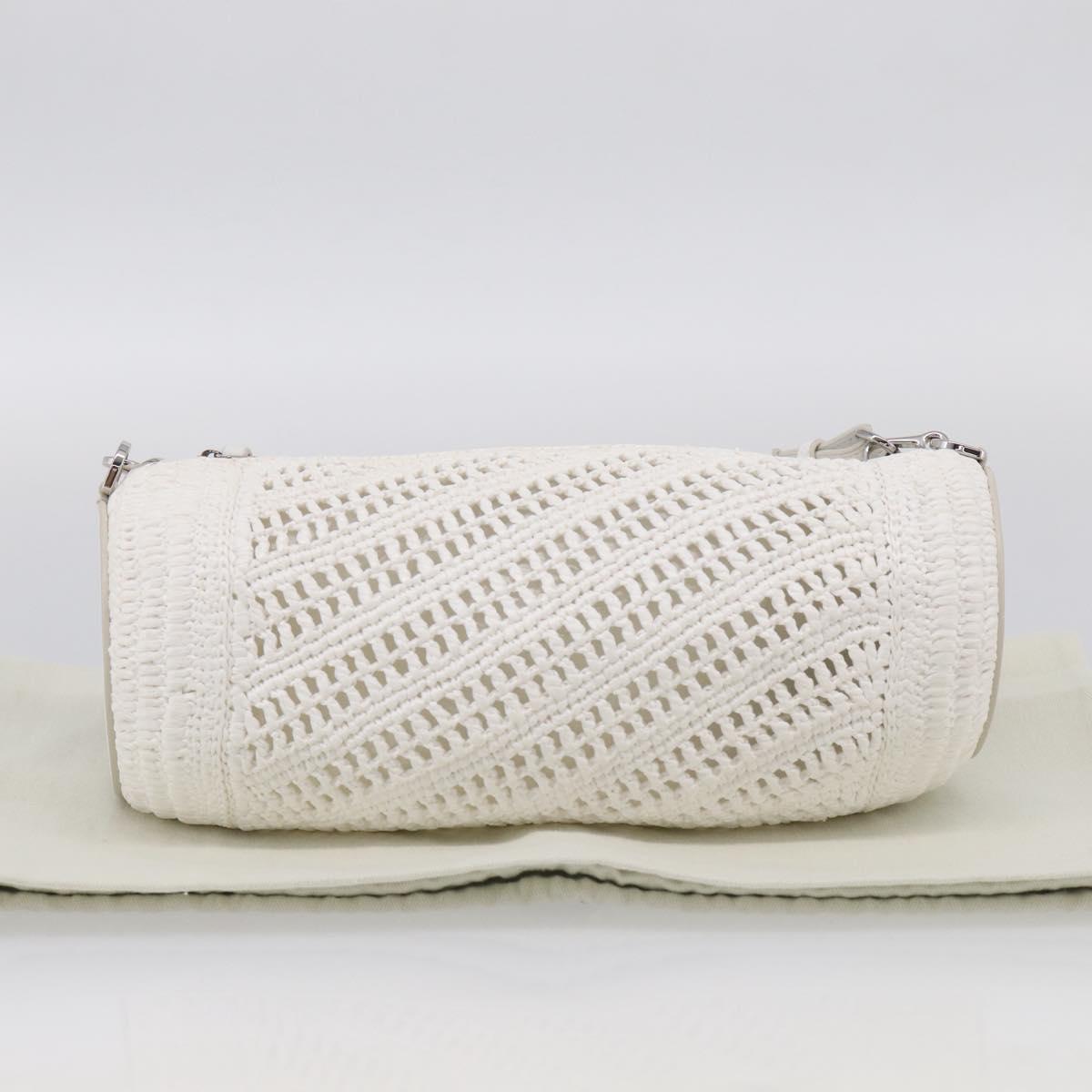 LOEWE Bracelet Pouch Shoulder Bag Raffia White Silver Auth 214285M