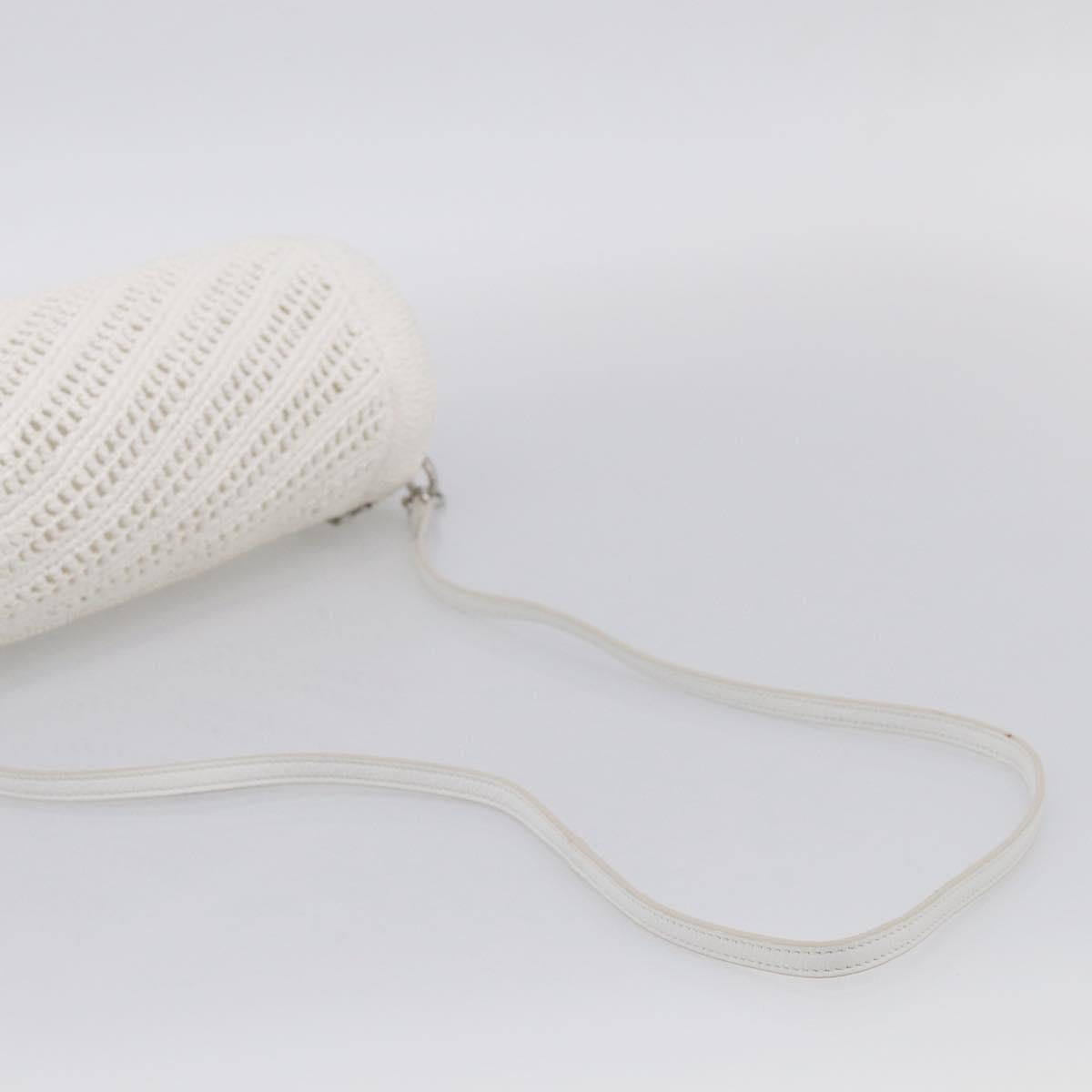 LOEWE Bracelet Pouch Shoulder Bag Raffia White Silver Auth 214285M