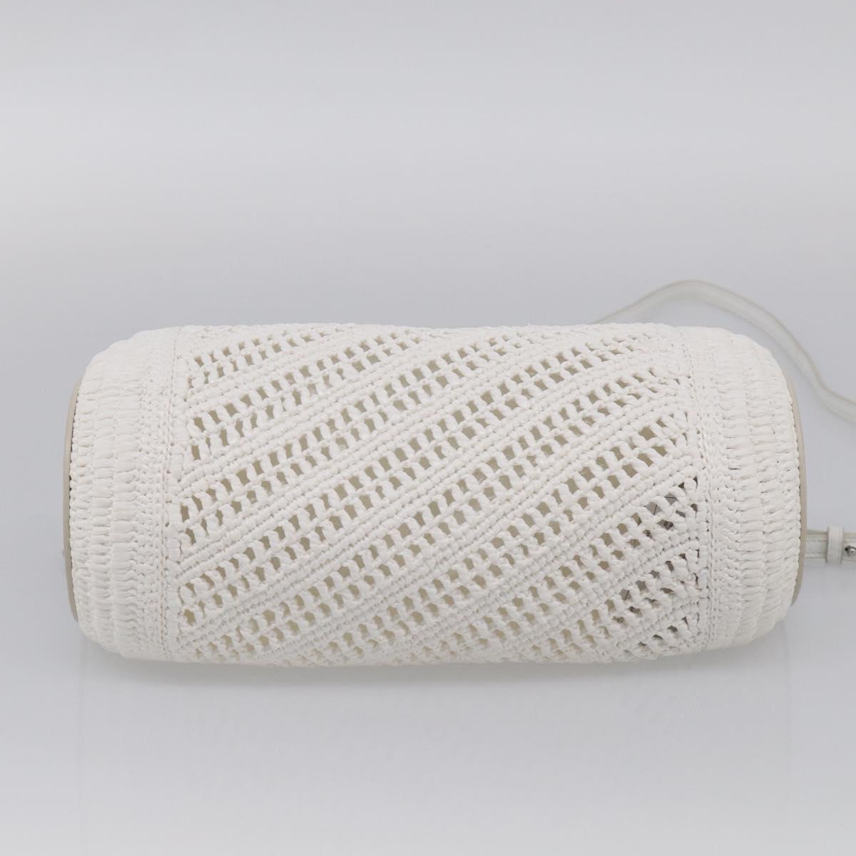 LOEWE Bracelet Pouch Shoulder Bag Raffia White Silver Auth 214285M
