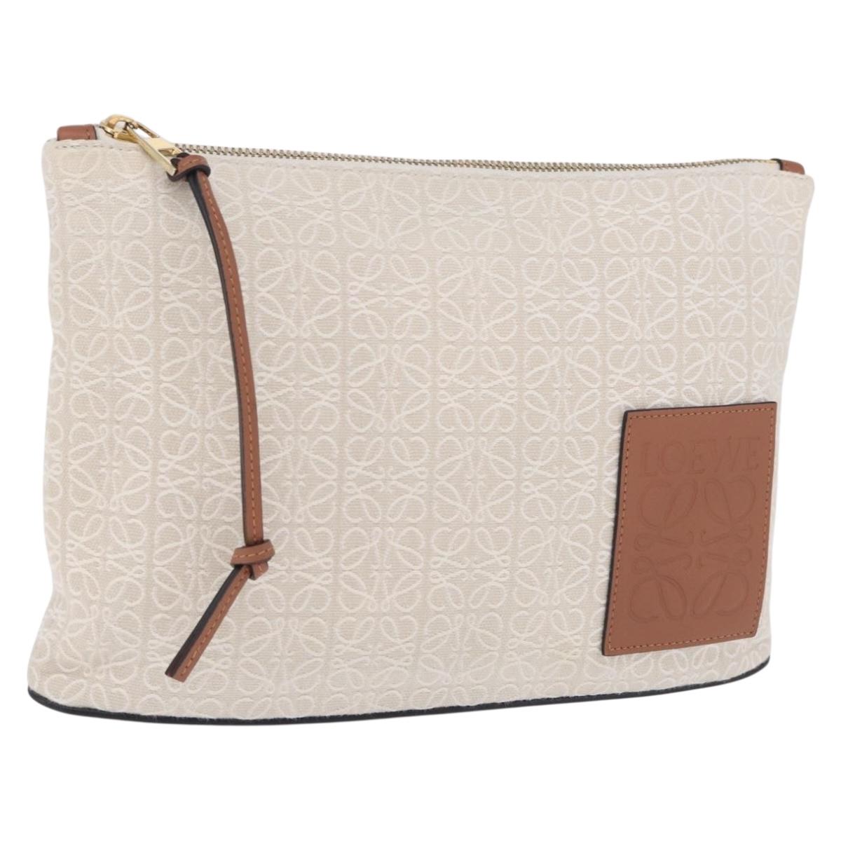 LOEWE Repeat Anagram Clutch Bag Canvas Beige Gold Auth 214287M