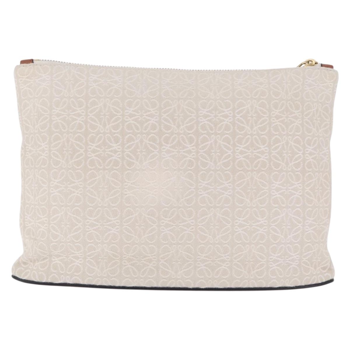 LOEWE Repeat Anagram Clutch Bag Canvas Beige Gold Auth 214287M