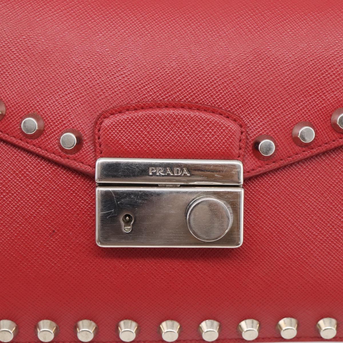 PRADA Shoulder Bag Safiano Leather Red Silver Auth 214296V