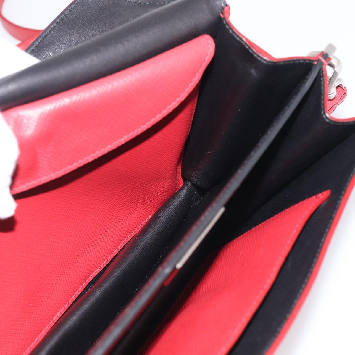 PRADA Shoulder Bag Safiano Leather Red Silver Auth 214296V