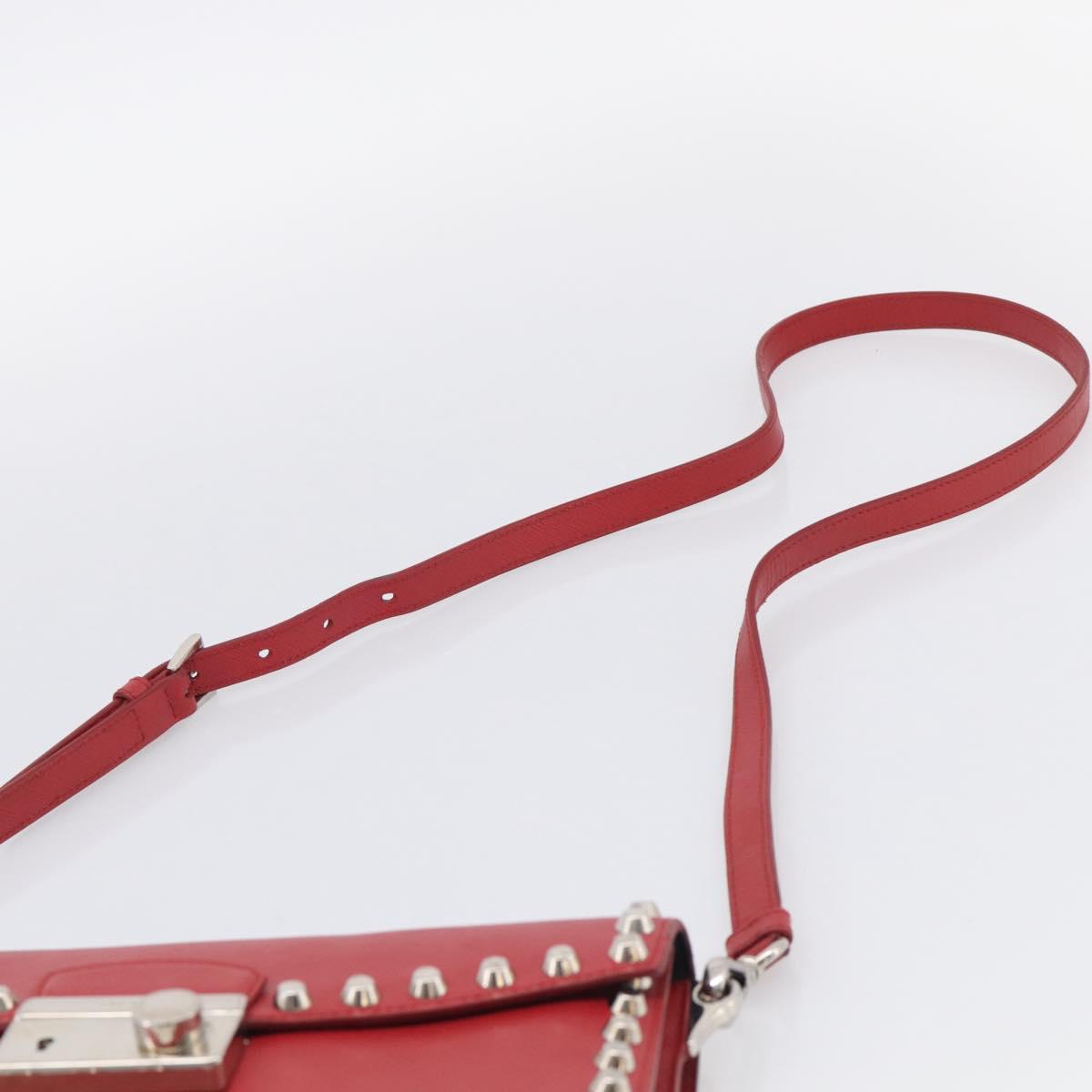 PRADA Shoulder Bag Safiano Leather Red Silver Auth 214296V