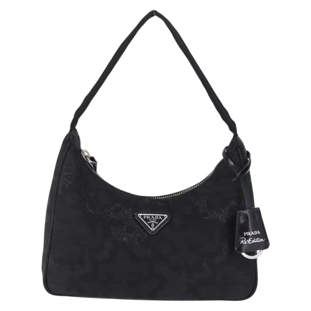 PRADA Hand Pouch Hand Bag Canvas Black Silver Auth 214304V