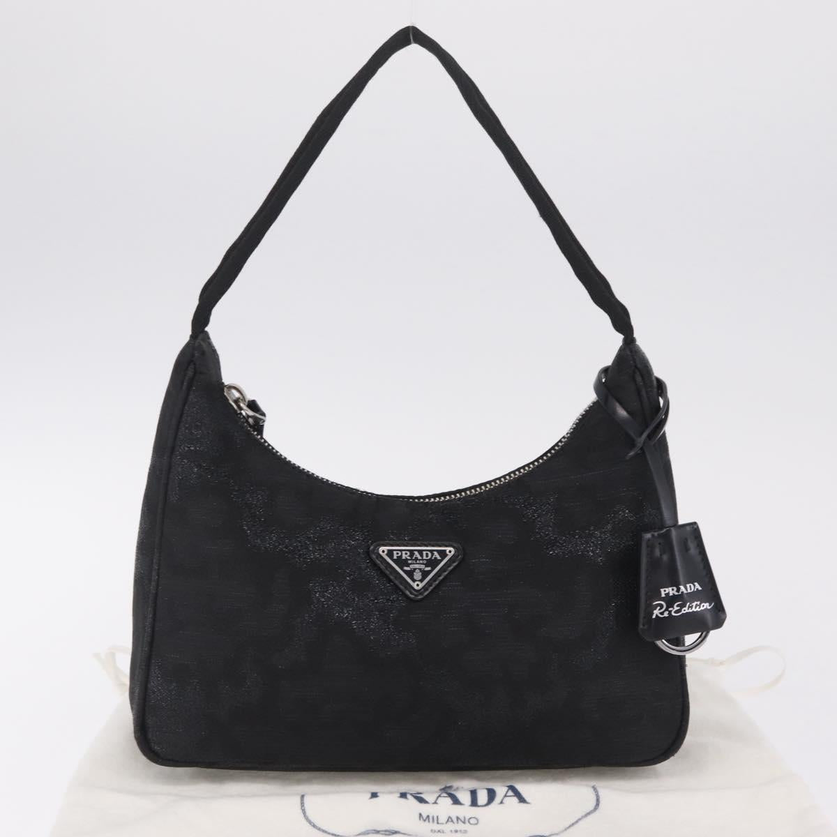 PRADA Hand Pouch Hand Bag Canvas Black Silver Auth 214304V