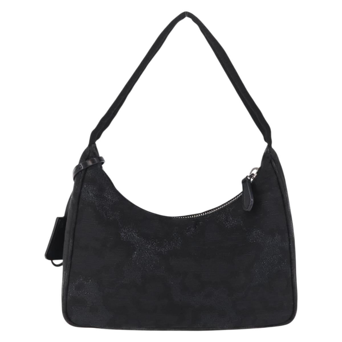 PRADA Hand Pouch Hand Bag Canvas Black Silver Auth 214304V