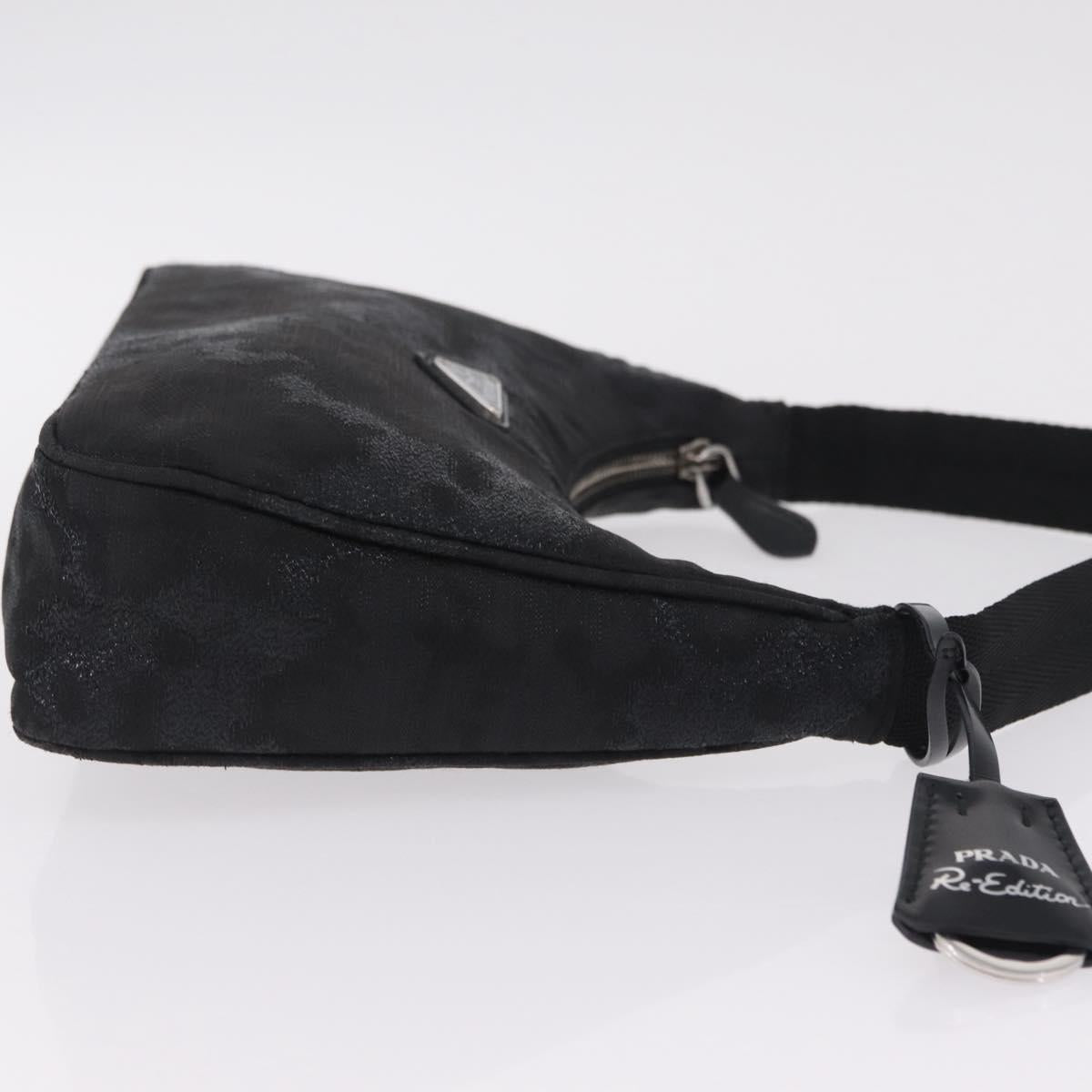 PRADA Hand Pouch Hand Bag Canvas Black Silver Auth 214304V