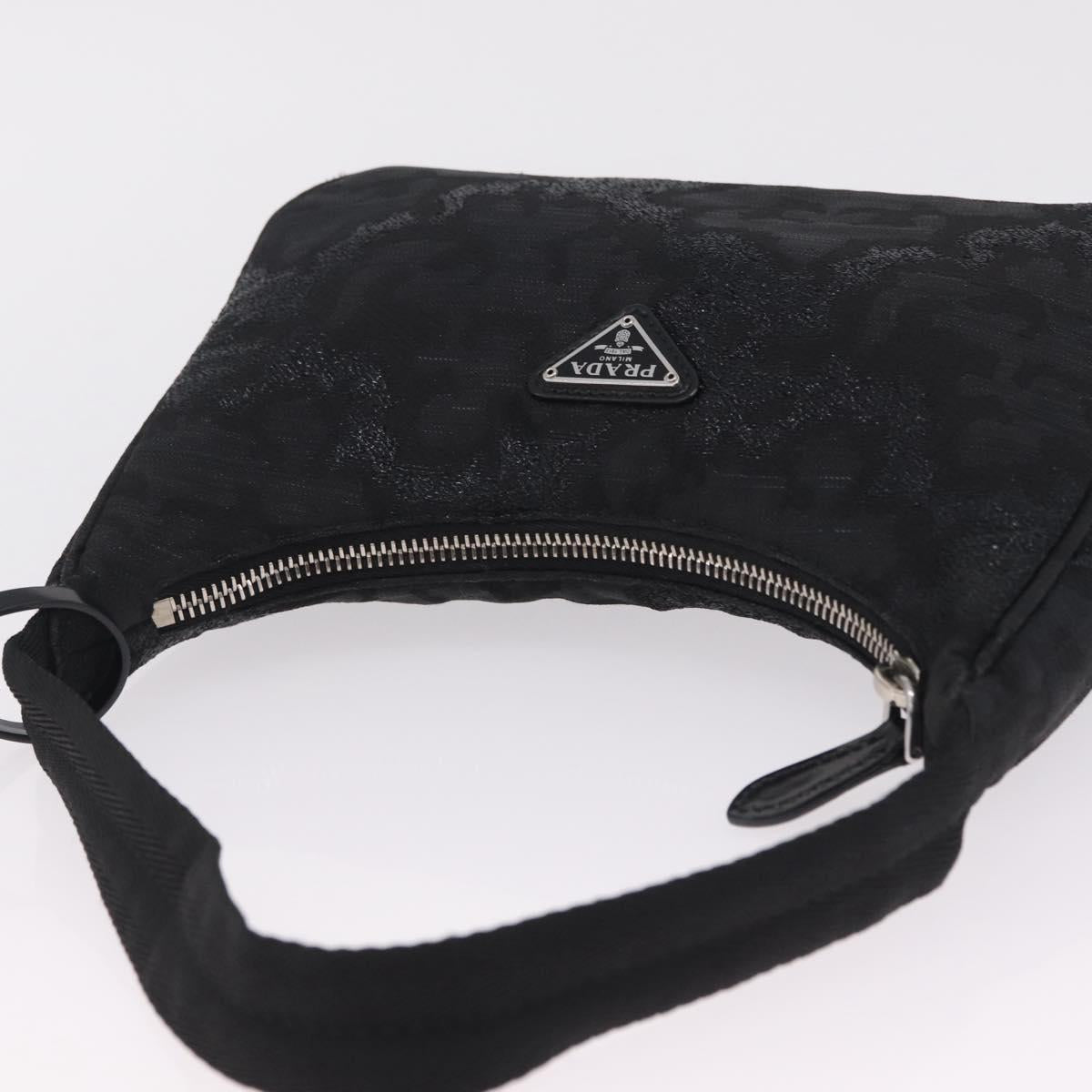 PRADA Hand Pouch Hand Bag Canvas Black Silver Auth 214304V