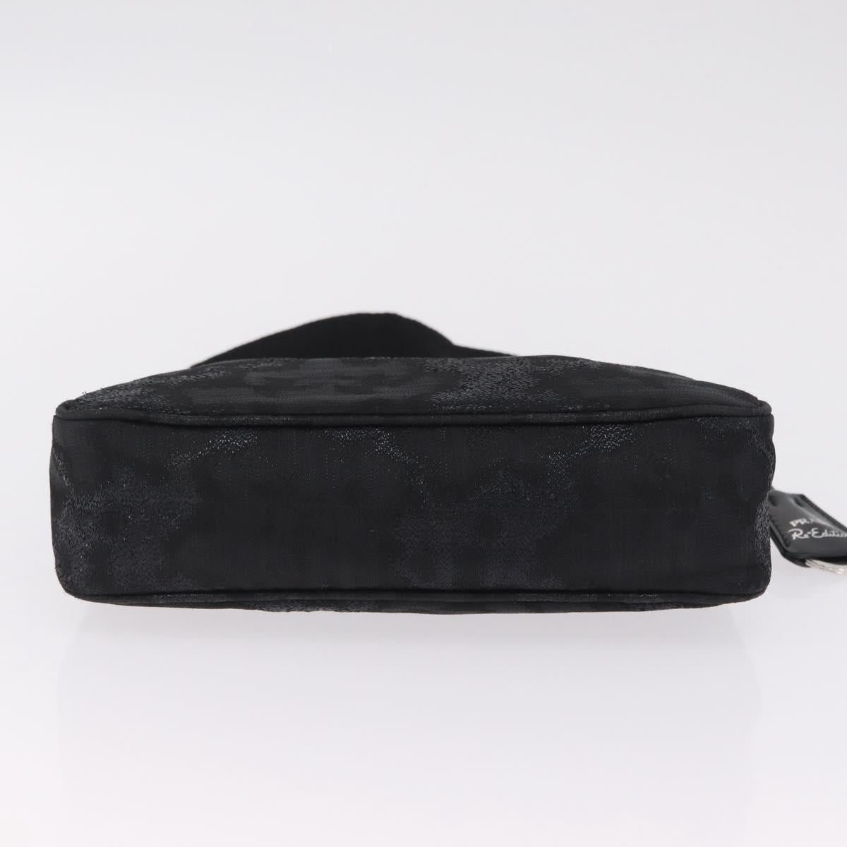 PRADA Hand Pouch Hand Bag Canvas Black Silver Auth 214304V