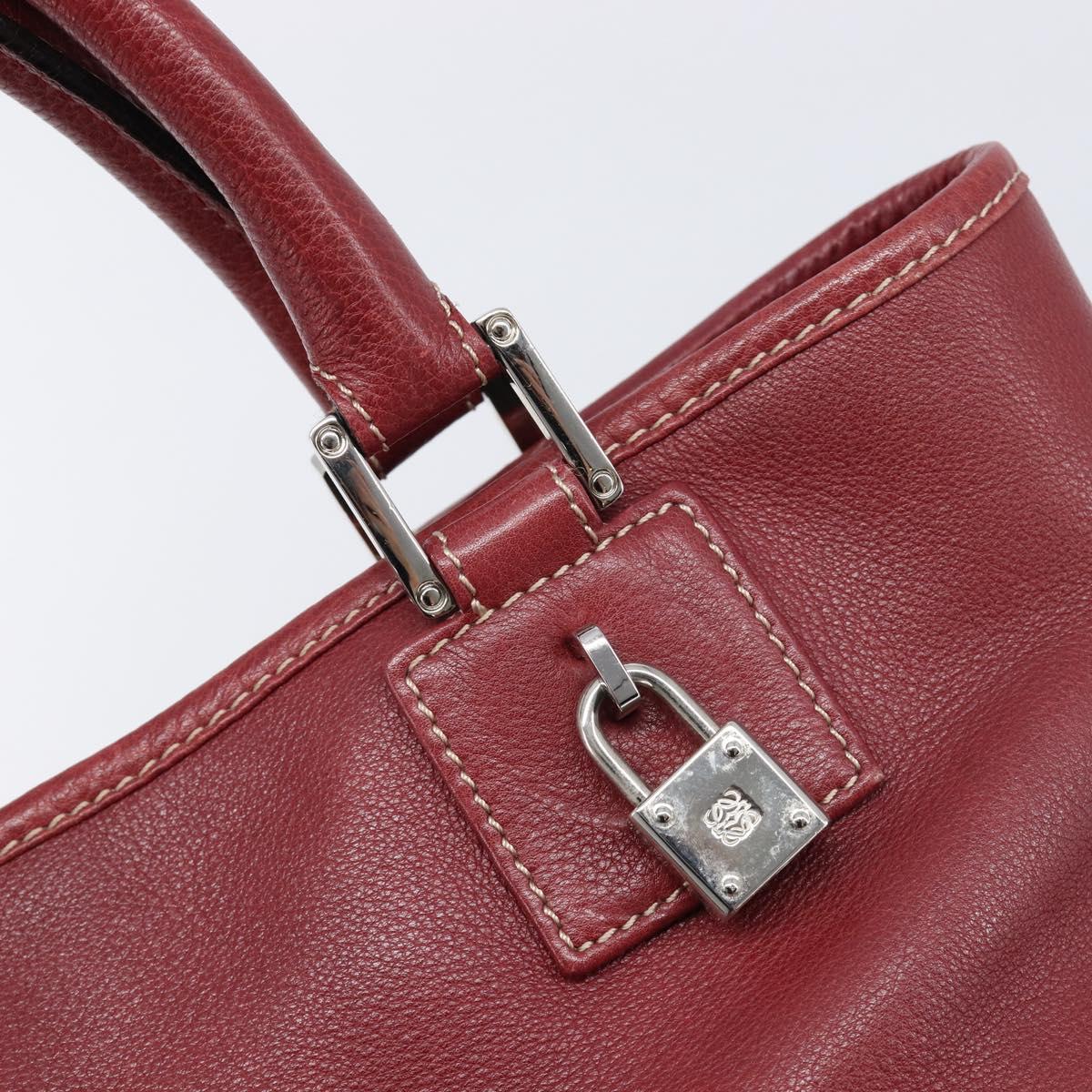 LOEWE Hand Bag Leather Bordeaux Silver Auth 214316A