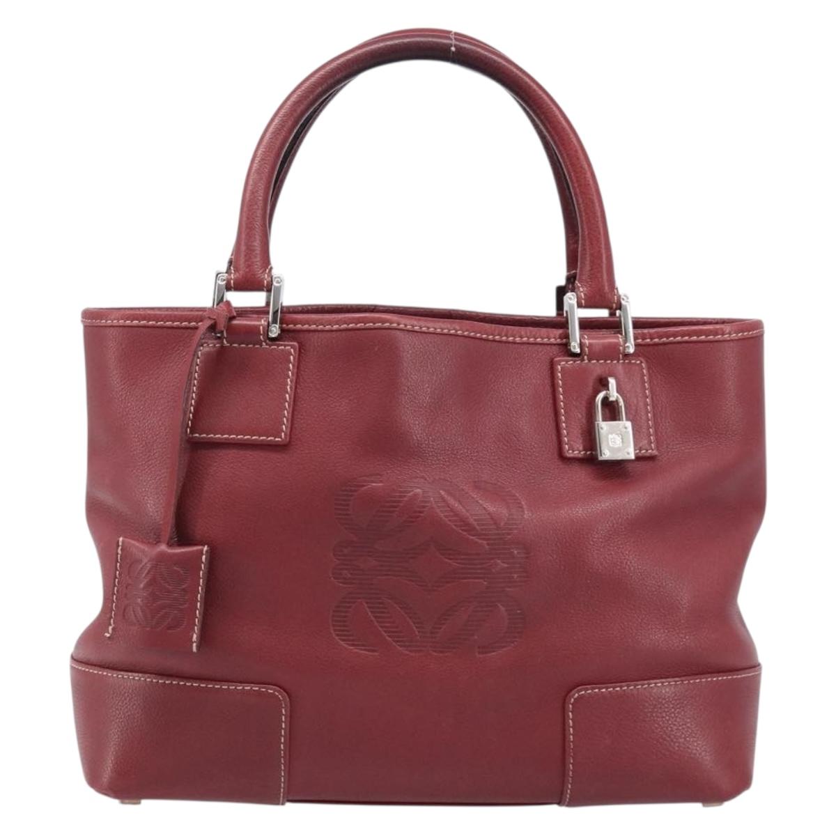 LOEWE Hand Bag Leather Bordeaux Silver Auth 214316A
