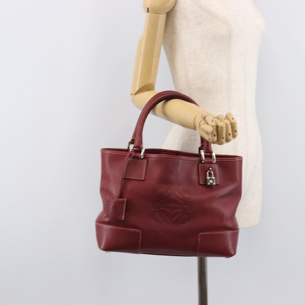 LOEWE Hand Bag Leather Bordeaux Silver Auth 214316A