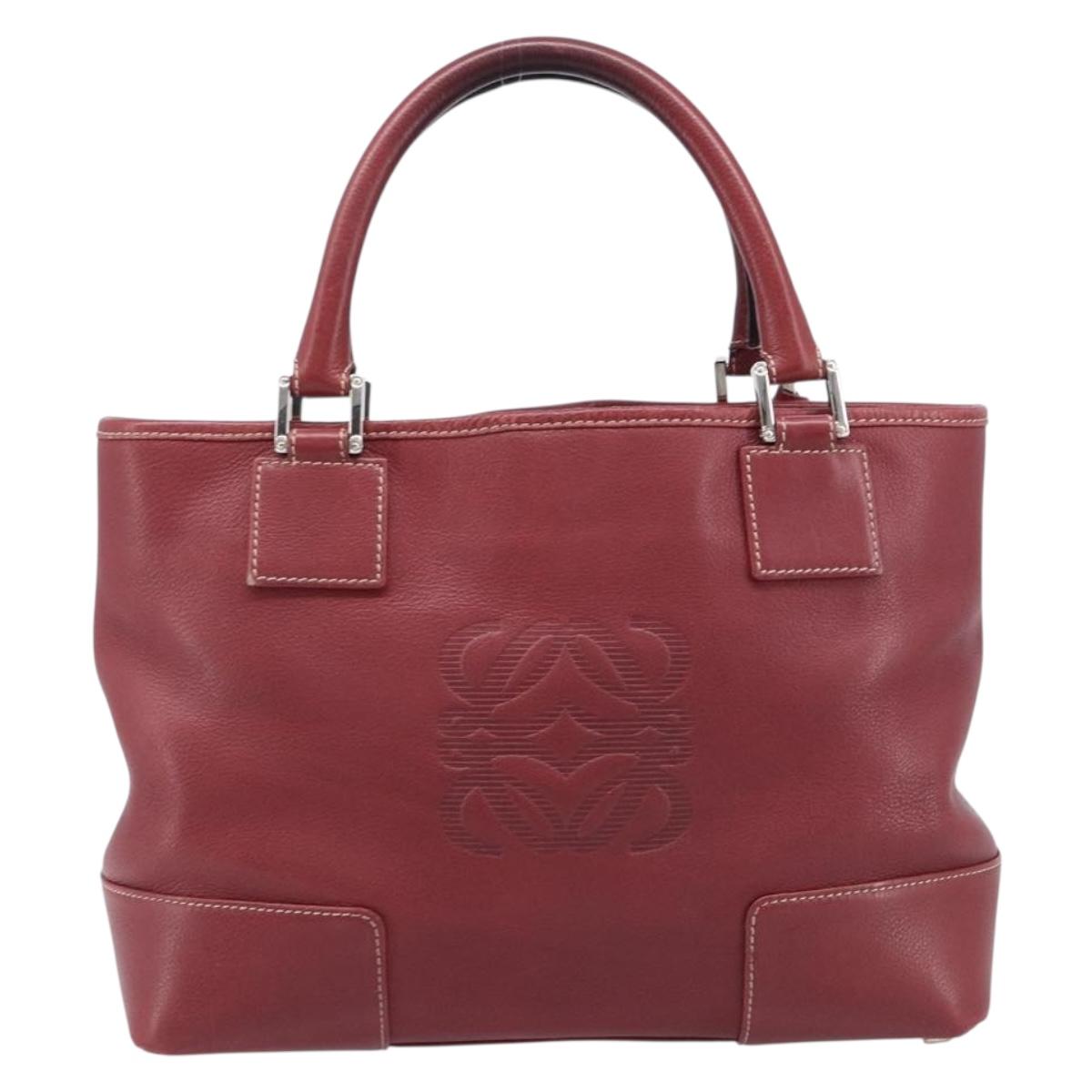 LOEWE Hand Bag Leather Bordeaux Silver Auth 214316A