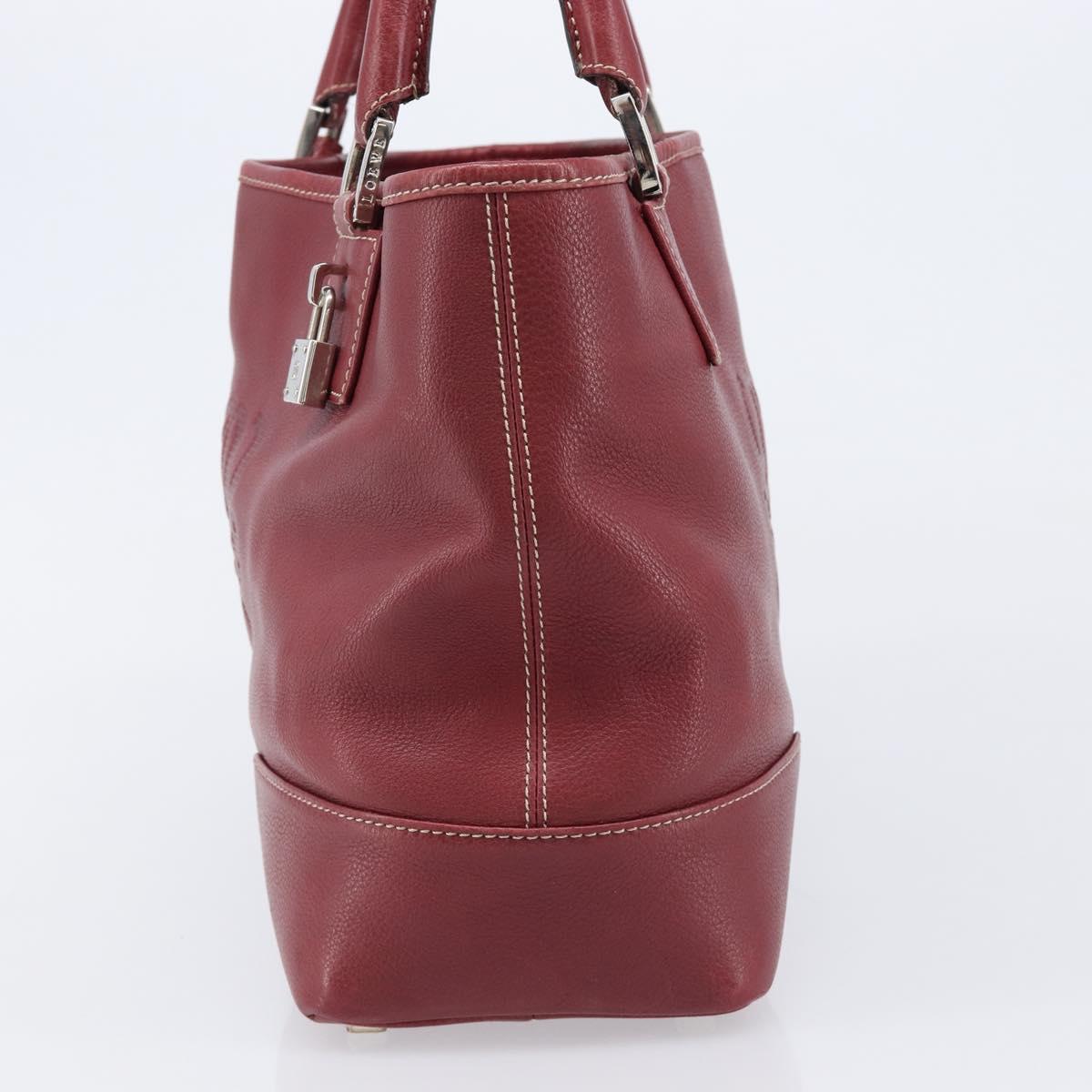 LOEWE Hand Bag Leather Bordeaux Silver Auth 214316A