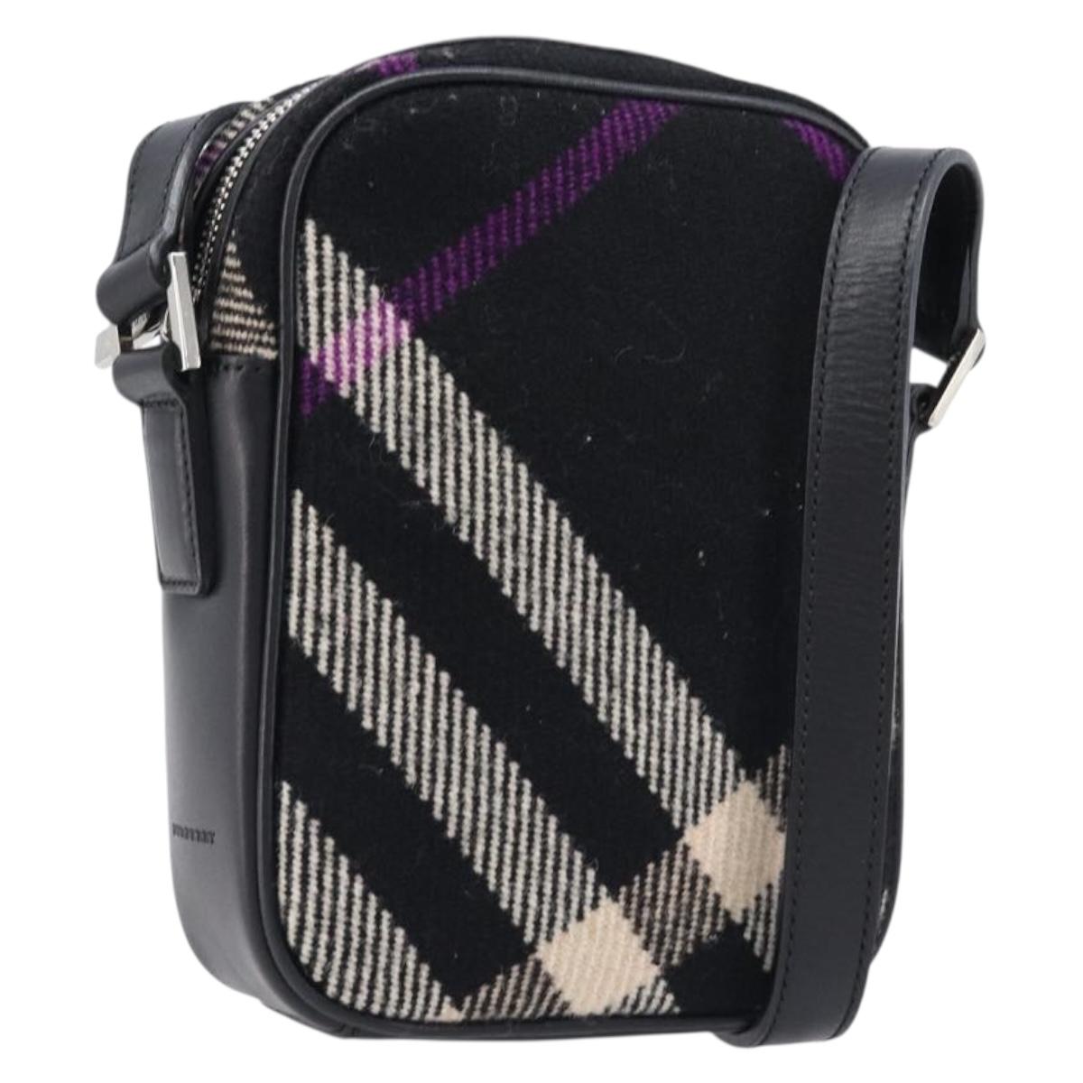 BURBERRY Nova Check Shoulder Bag Canvas Black Silver Auth 214426A
