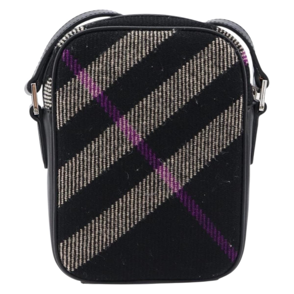 BURBERRY Nova Check Shoulder Bag Canvas Black Silver Auth 214426A