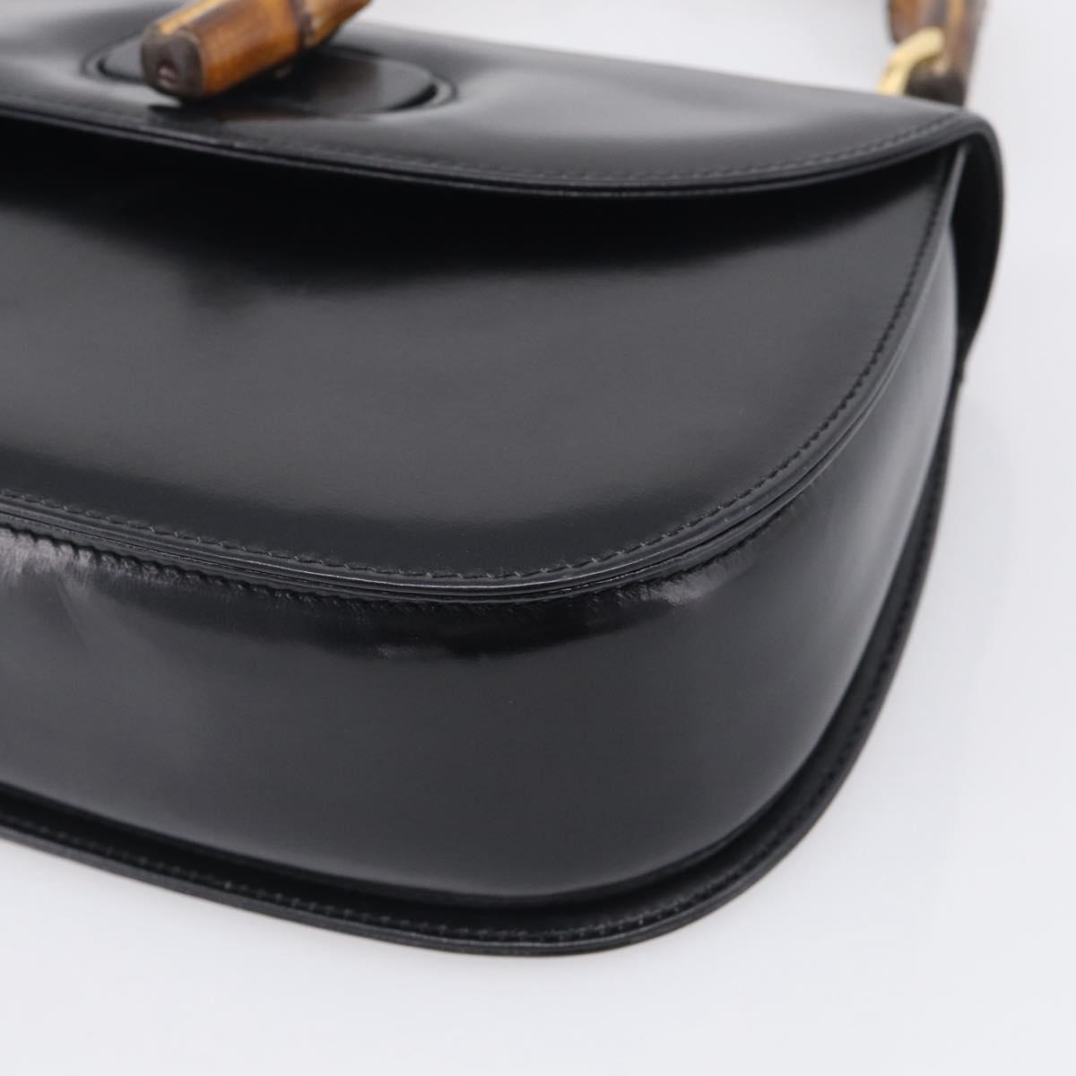 GUCCI Bamboo Hand Bag Leather Black Gold 000 2046 0633 Auth 214446V