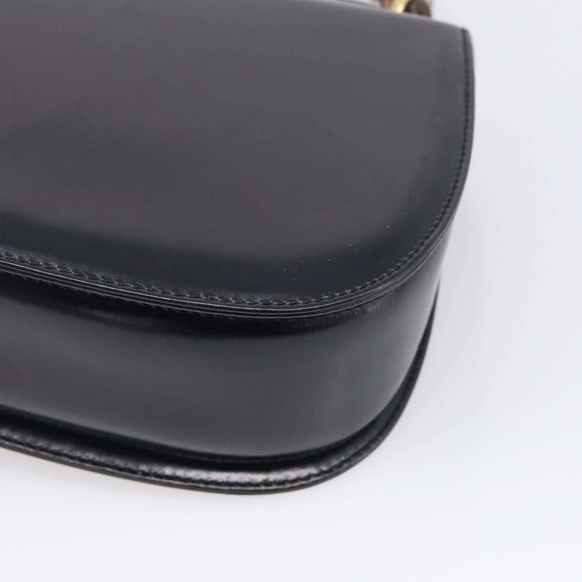 GUCCI Bamboo Hand Bag Leather Black Gold 000 2046 0633 Auth 214446V