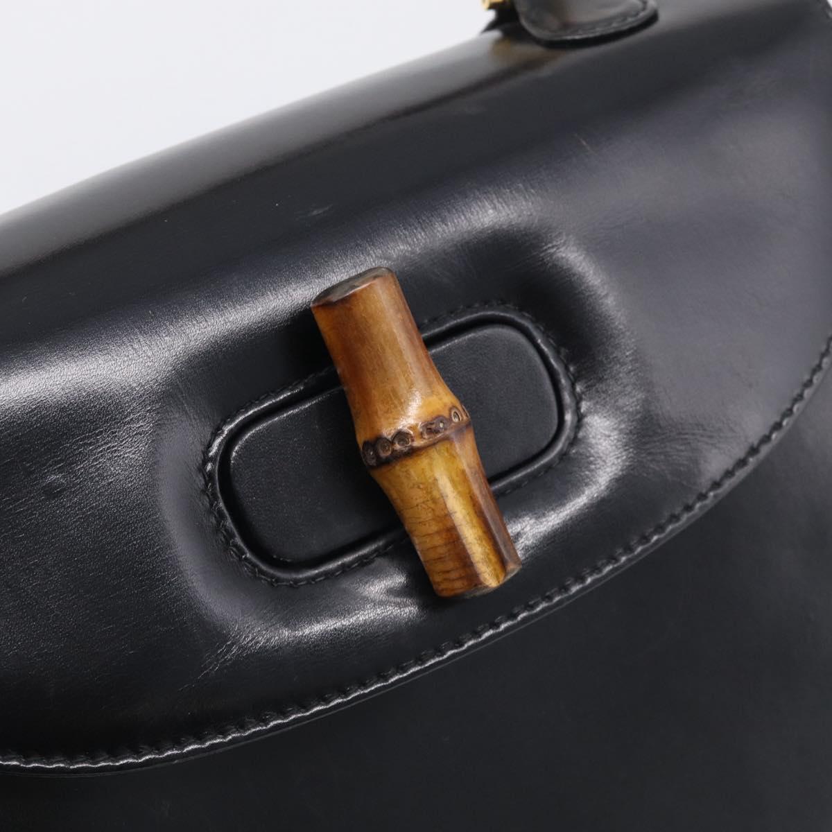 GUCCI Bamboo Hand Bag Leather Black Gold 000 2046 0633 Auth 214446V