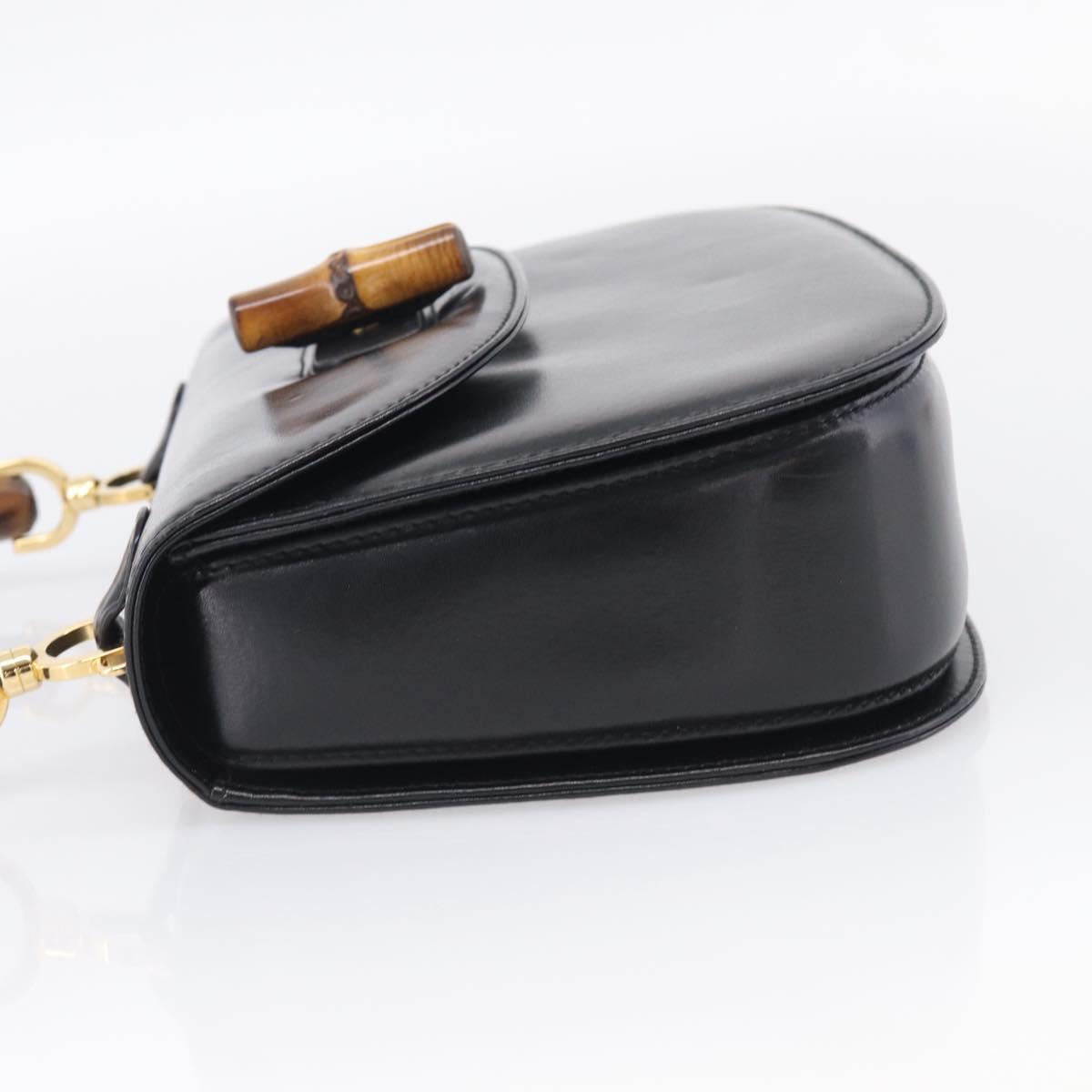 GUCCI Bamboo Hand Bag Leather Black Gold 000 2046 0633 Auth 214446V