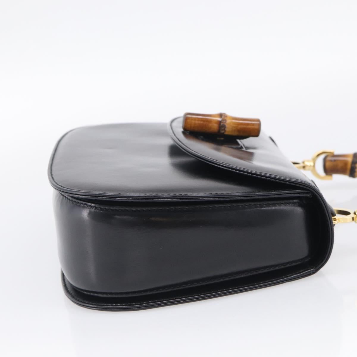 GUCCI Bamboo Hand Bag Leather Black Gold 000 2046 0633 Auth 214446V