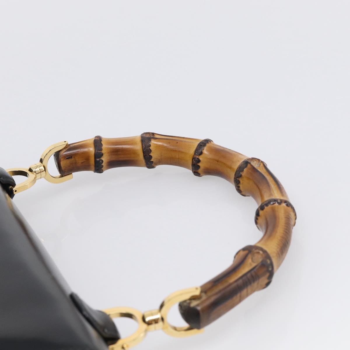 GUCCI Bamboo Hand Bag Leather Black Gold 000 2046 0633 Auth 214446V