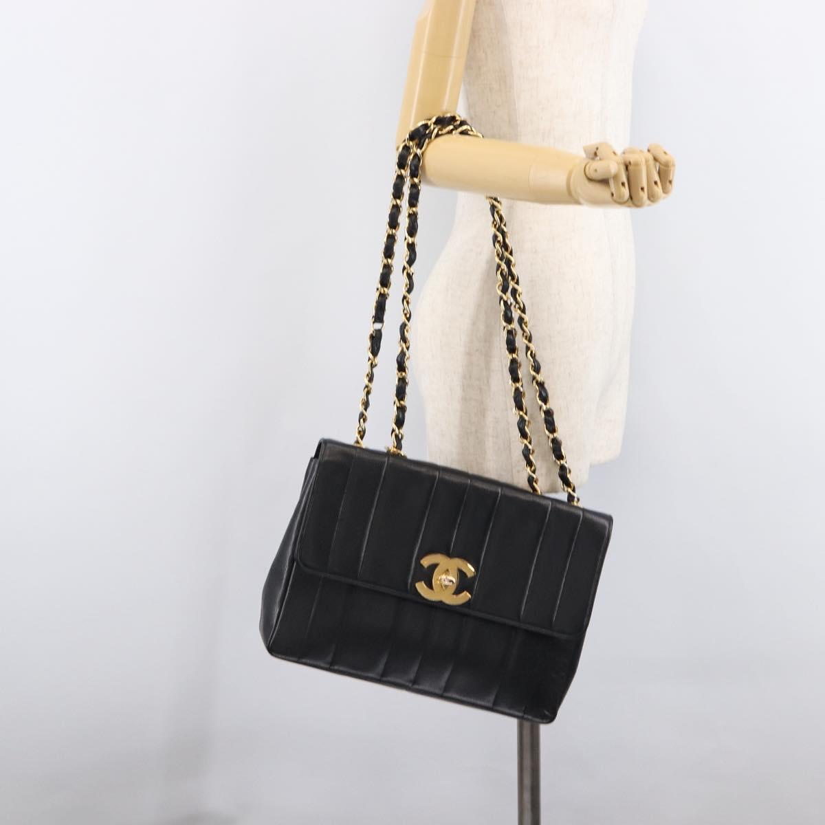 CHANEL Mademoiselle Chain Shoulder Bag Caviar Skin Black Gold CC Auth 214493SAM