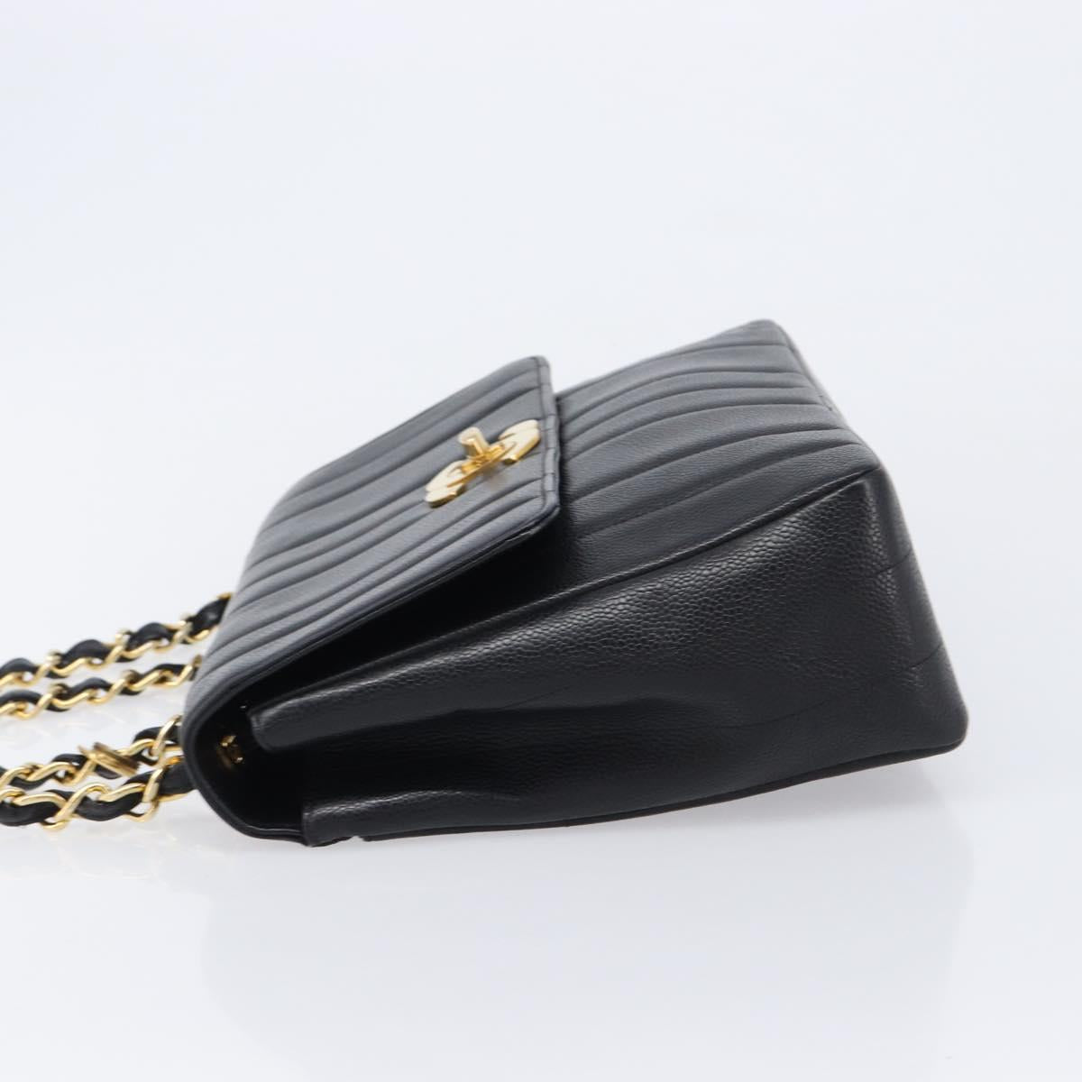 CHANEL Mademoiselle Chain Shoulder Bag Caviar Skin Black Gold CC Auth 214493SAM