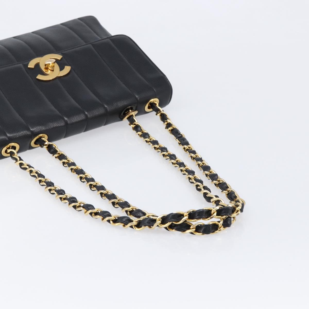 CHANEL Mademoiselle Chain Shoulder Bag Caviar Skin Black Gold CC Auth 214493SAM