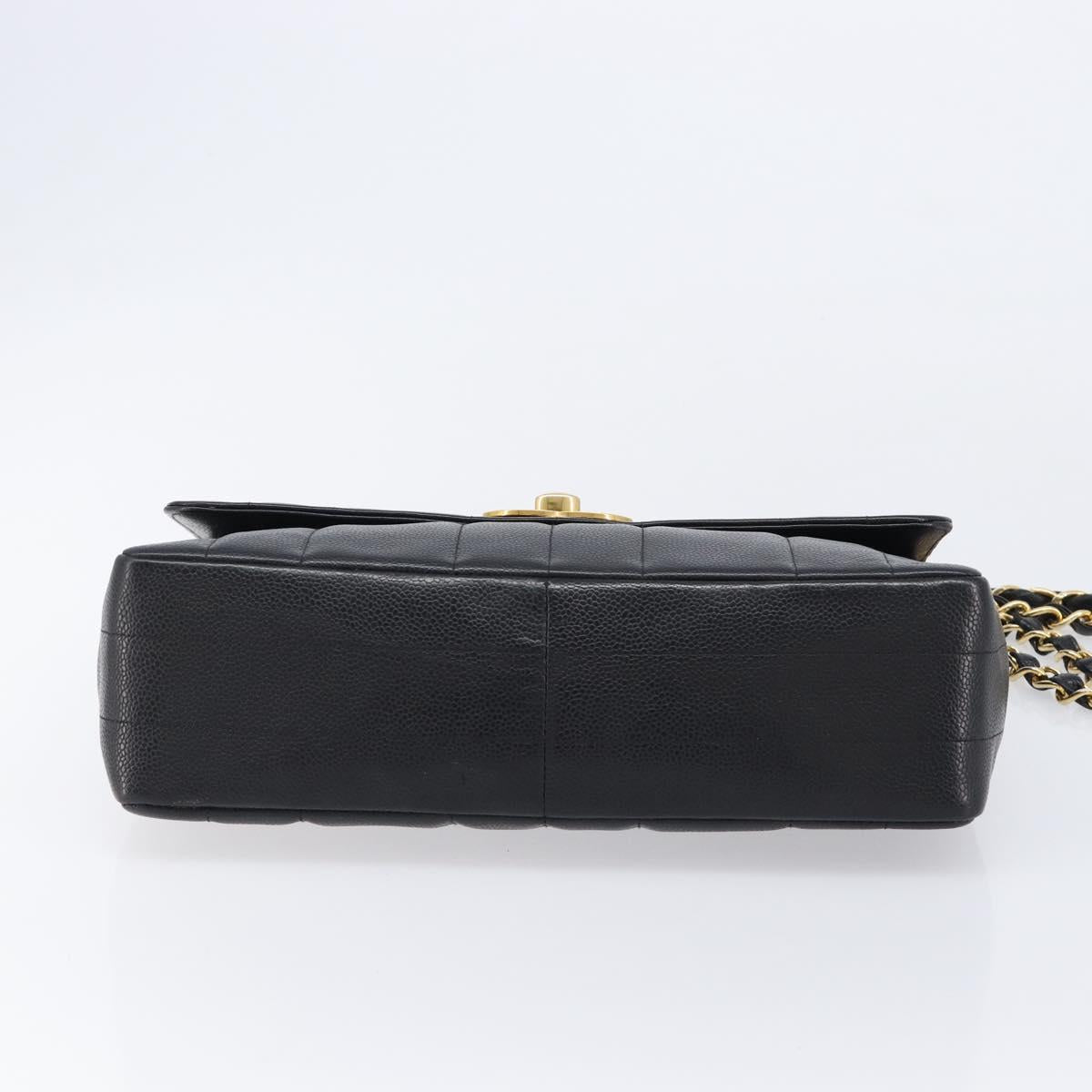CHANEL Mademoiselle Chain Shoulder Bag Caviar Skin Black Gold CC Auth 214493SAM