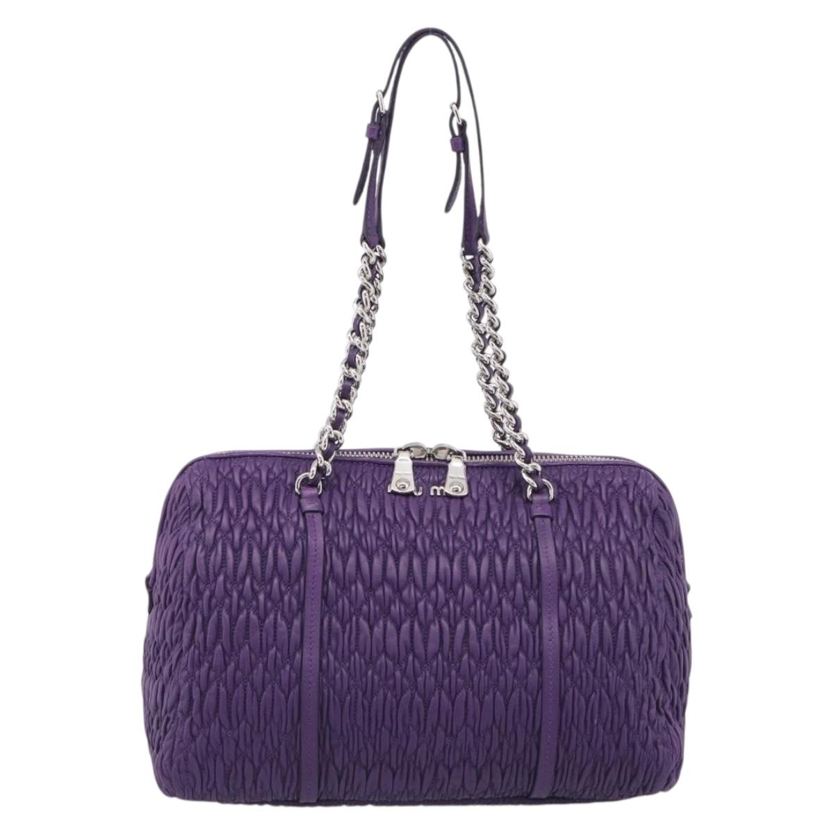 Miu Miu Matelasse Chain Tote Bag Leather Purple Silver Auth 214651V