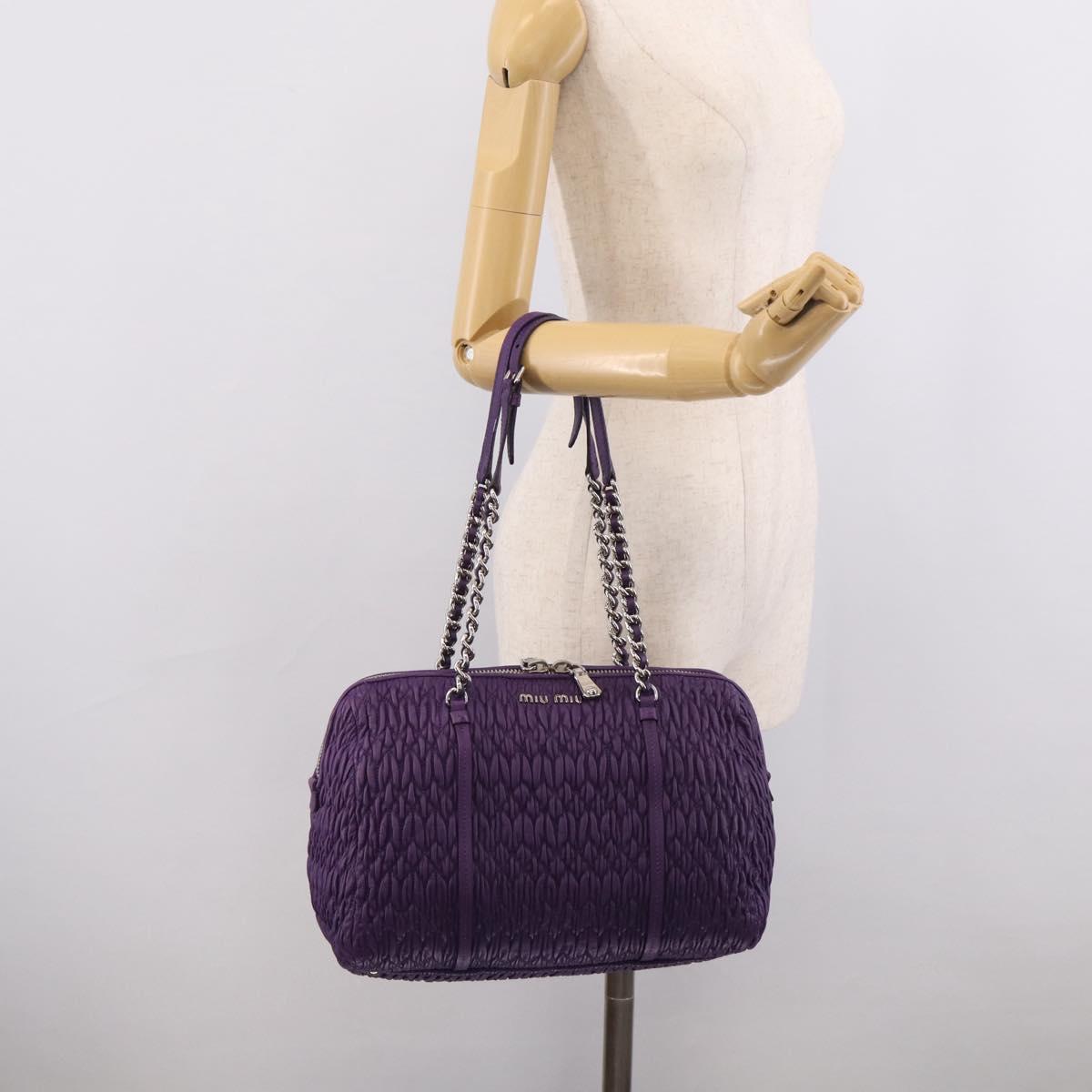 Miu Miu Matelasse Chain Tote Bag Leather Purple Silver Auth 214651V